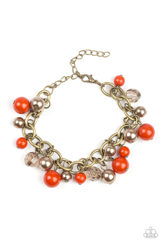 GRIT AND GLAMOUR - ORANGE AND BRASS BEADS BRACELET