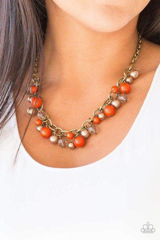 GRIT CROWD - ORANGE AND BRASS BEADS NECKLACE