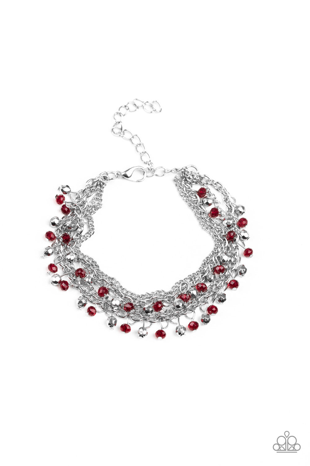 CASH CONFIDENCE - RED CRYSTALS SILVER BEADS MULTI CHAIN BRACELET