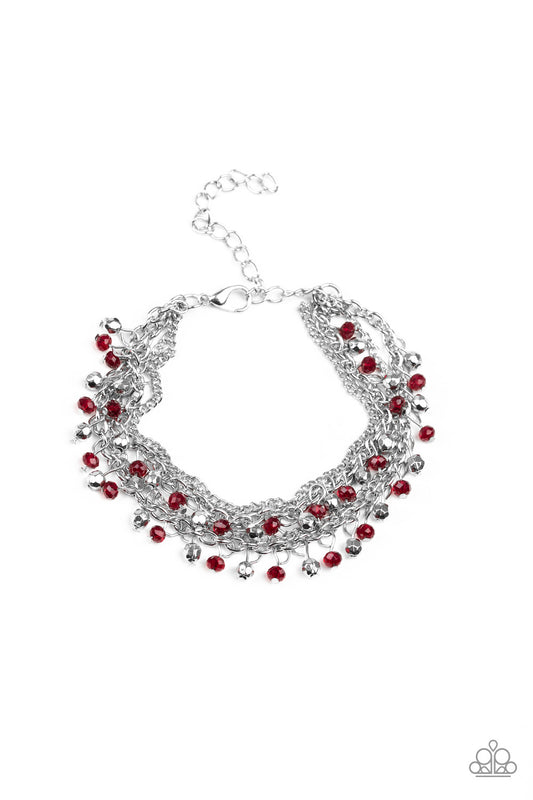 CASH CONFIDENCE - RED CRYSTALS SILVER BEADS MULTI CHAIN BRACELET