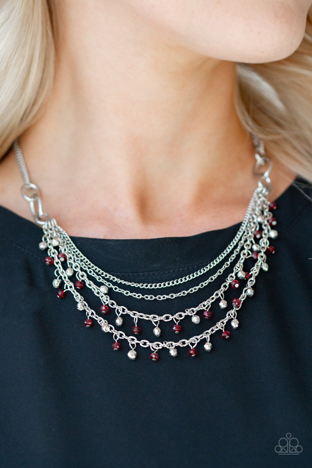 Red cheap fringe necklace