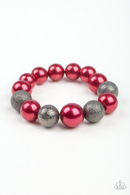 HUMBLE HUSTLE - RED PEARLS AND BLACK STRETCH BRACELET