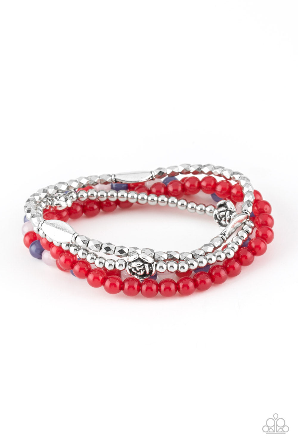 BLOOMING BUTTERCUPS - MULTI RED WHITE BLUE STRETCH BRACELET SET