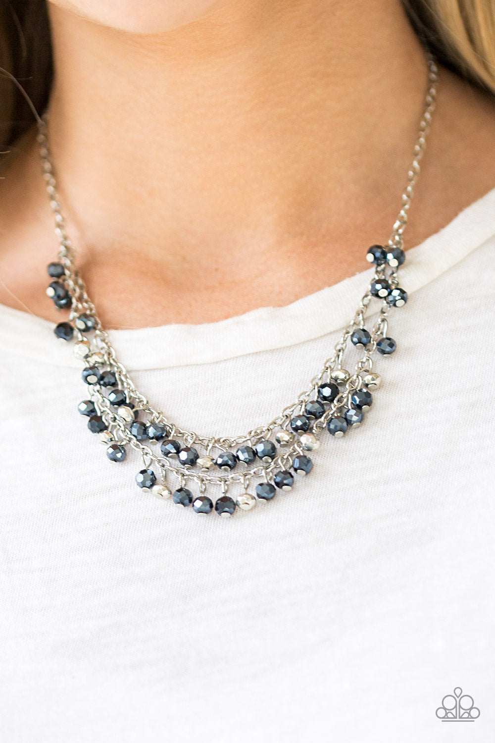 SO IN SEASON - BLUE METALLIC NAVY BEADS NECKLACE