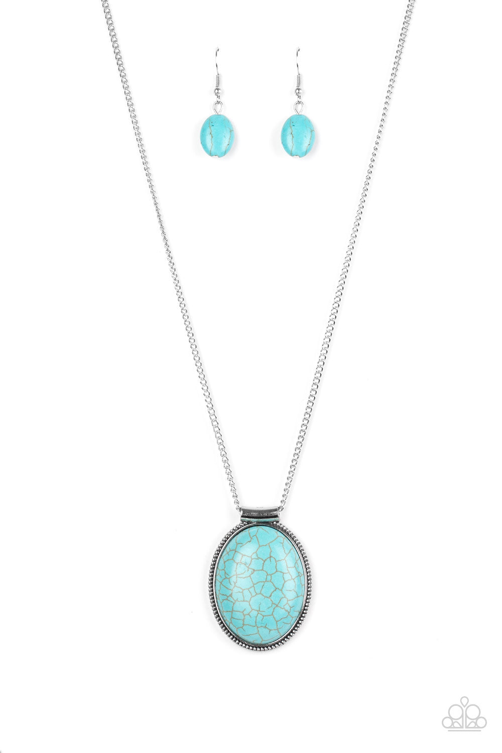 SOUTHWEST SHOWDOWN - BLUE OVAL CRACKLE STONE NECKLACE