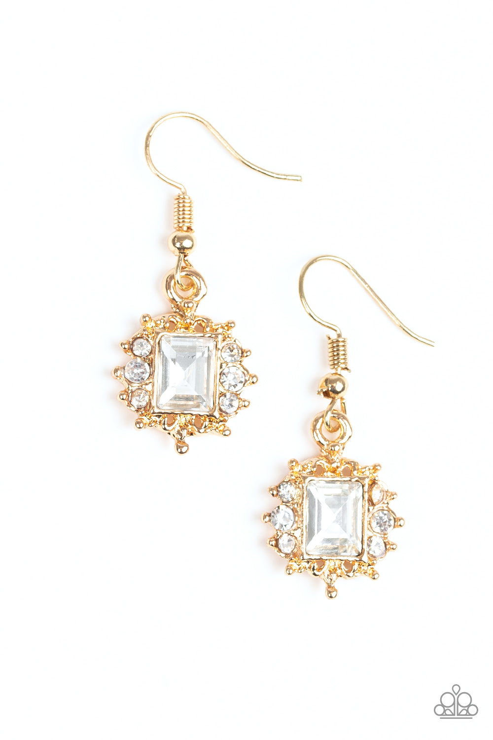 CANT STOP THE REIGN - GOLD CLEAR RHINESTONES EARRINGS