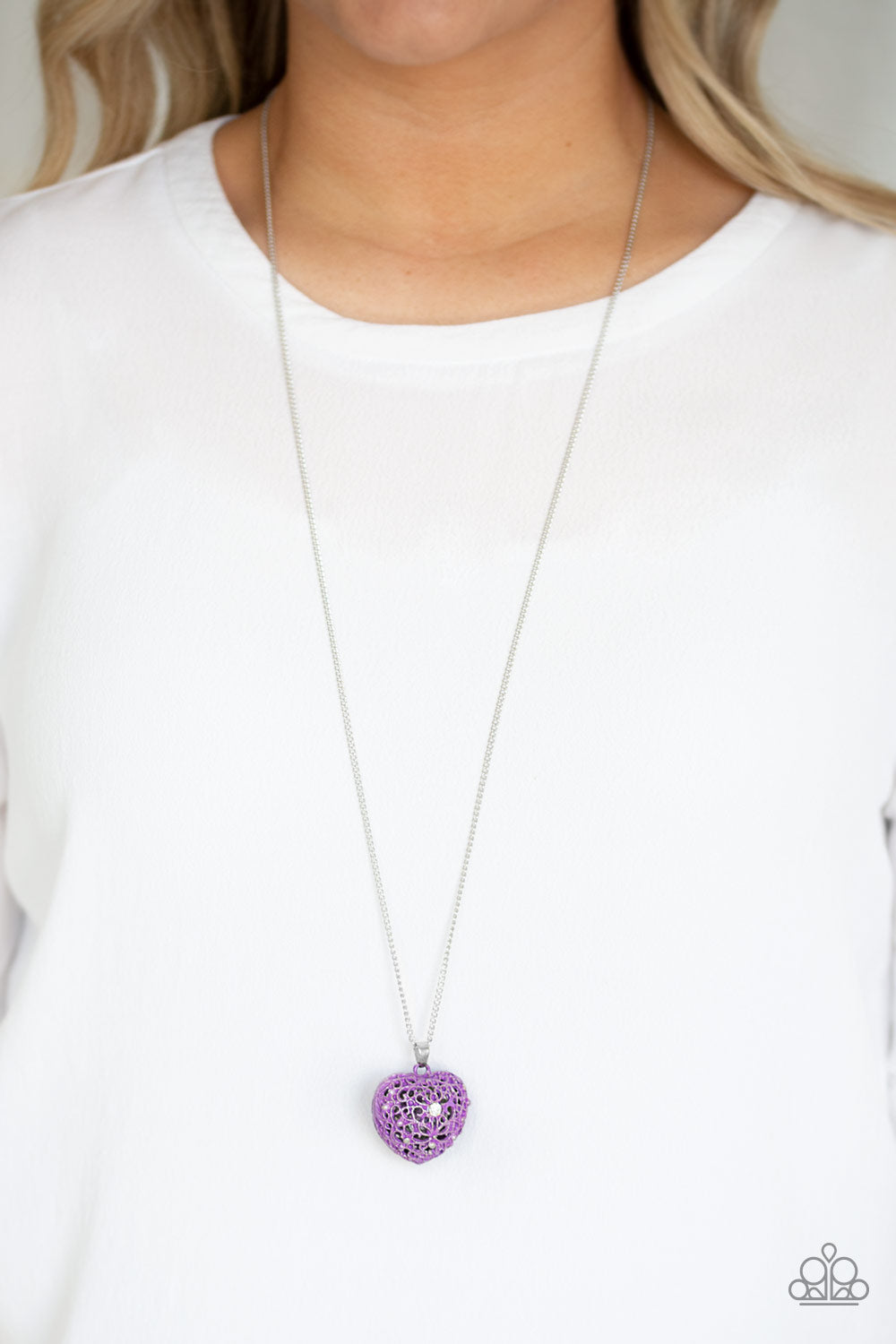 LOVE IS ALL AROUND - PURPLE FILIGREE HEART NECKLACE