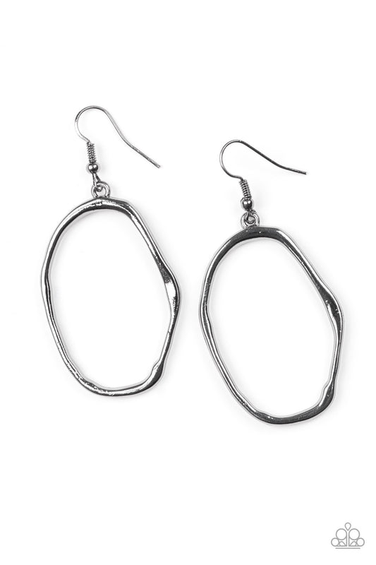 ECO CHIC - BLACK ASYMETRICAL GUNMETAL OVAL HOOP EARRINGS