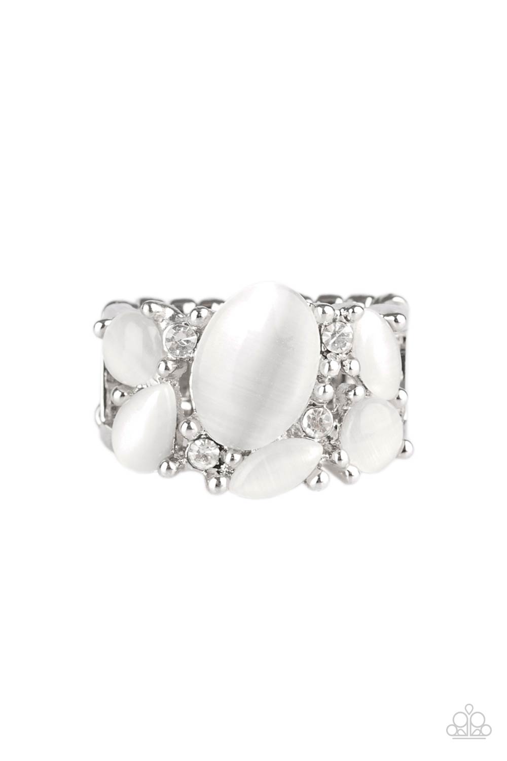 MODERN MOONWALK - WHITE OVALS RHINESTONES MOONSTONES RING
