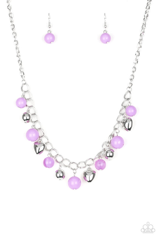 SUMMER FLING - PURPLE SILVER HEARTS NECKLACE