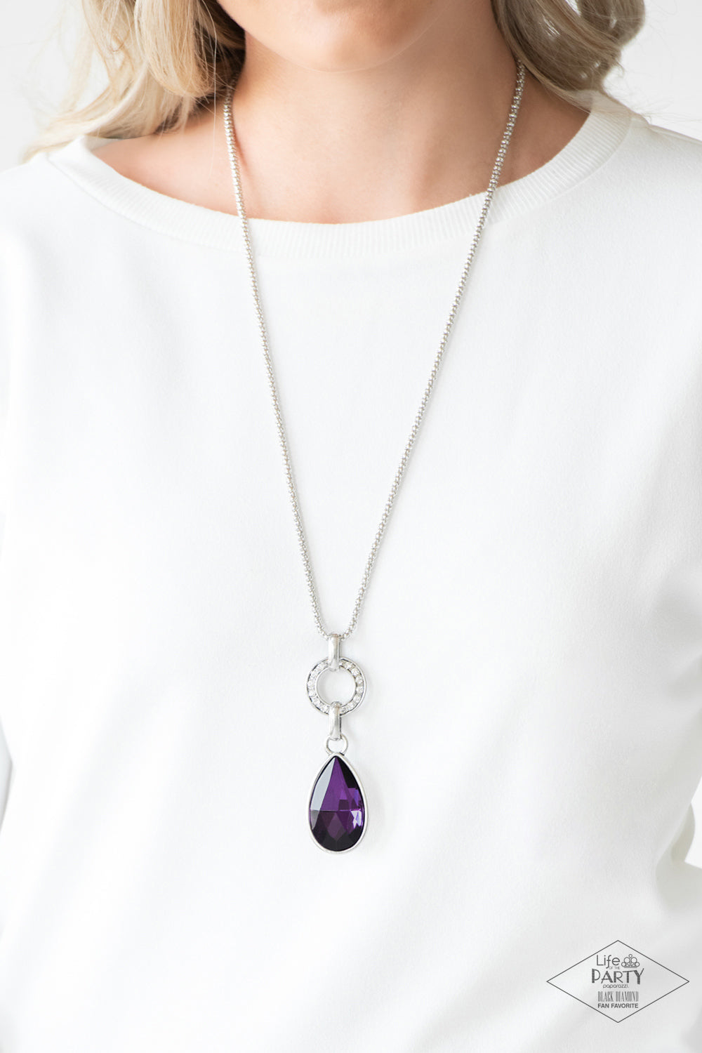 LOOKIN LIKE A MILLION - PURPLE AMETHYST RHINESTONE TEARDROP NECKLACE