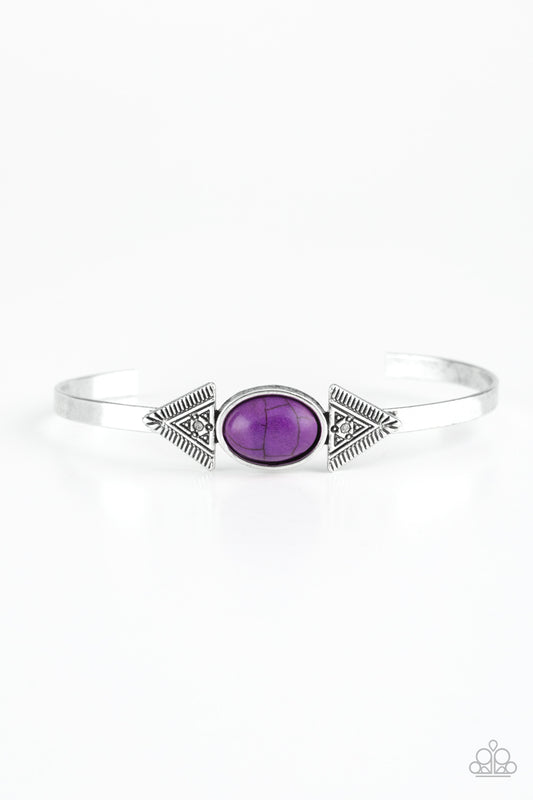 APACHE TRAIL - PURPLE CRACKLE STONE SILVER CUFF BRACELET
