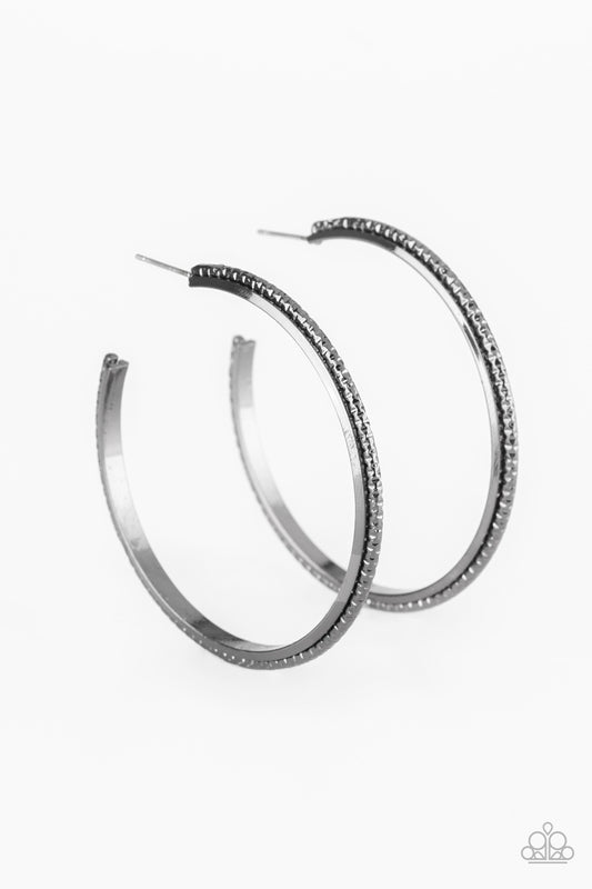 GIRL GANG - BLACK GUNMETAL TEXTURED SLIM HOOP EARRINGS