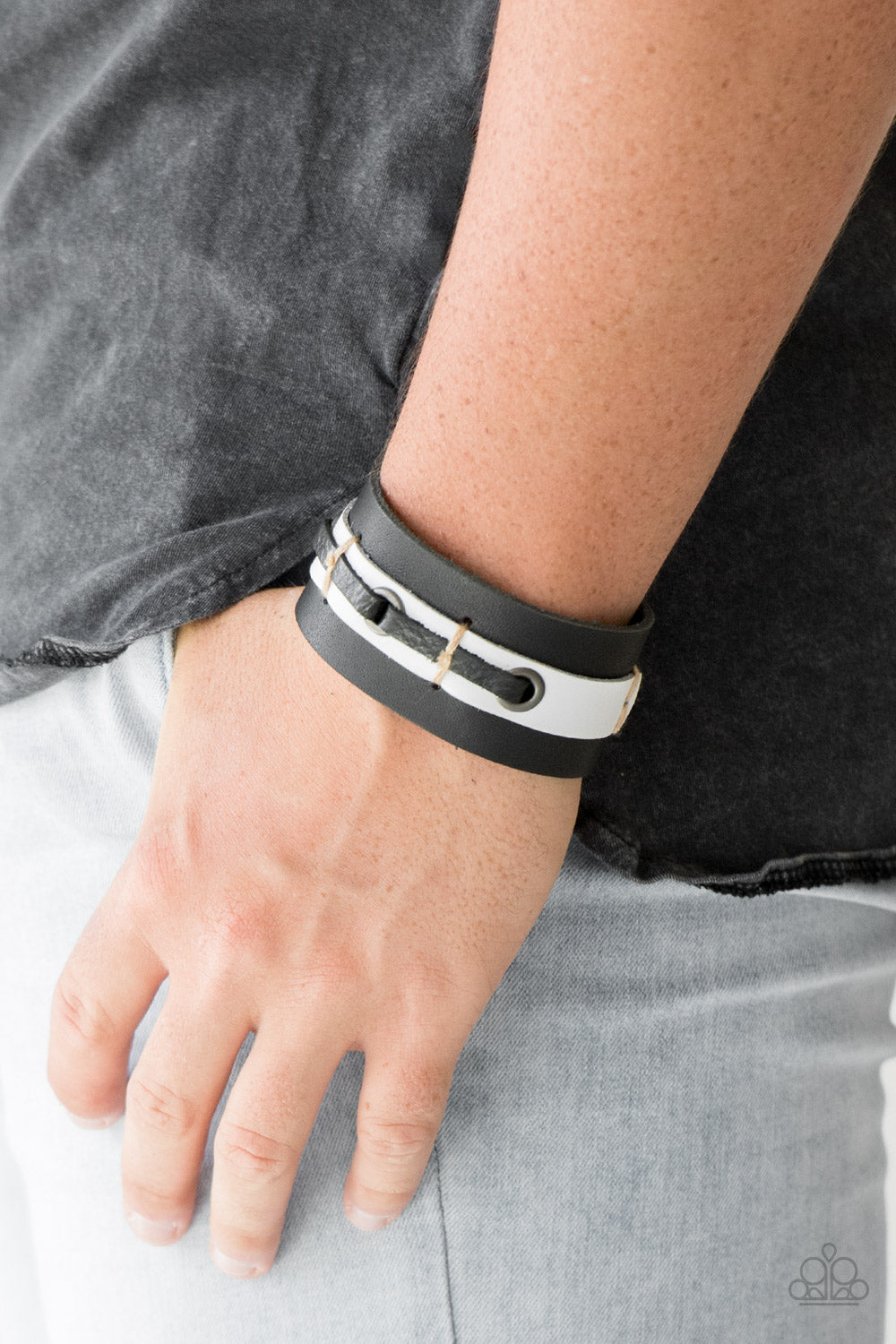 BEAR LAKE - BLACK WHITE LEATHER WRAP BRACELET