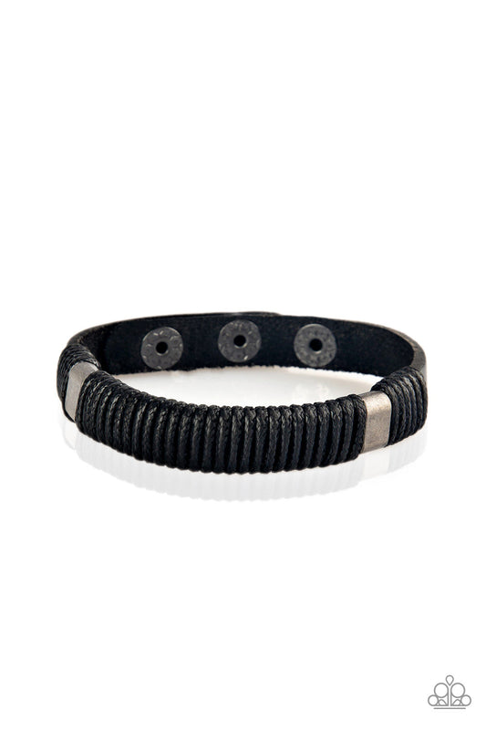 WHAT HAPPENS ON THE ROAD... - BLACK LEATHER TWINE WRAP URBAN BRACELET