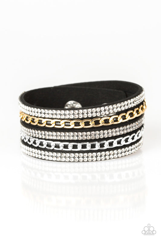 FASHION FIEND - BLACK CHAINS AND RHINESTONES WRAP BRACELET