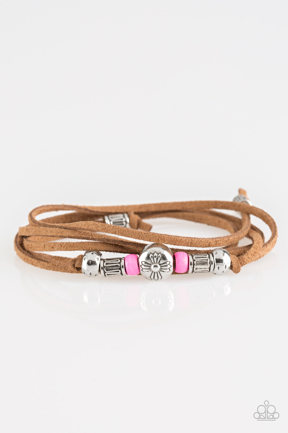 FIND YOUR WAY - PINK BEADS LEATHER WRAP AROUND SUEDE BRACELET