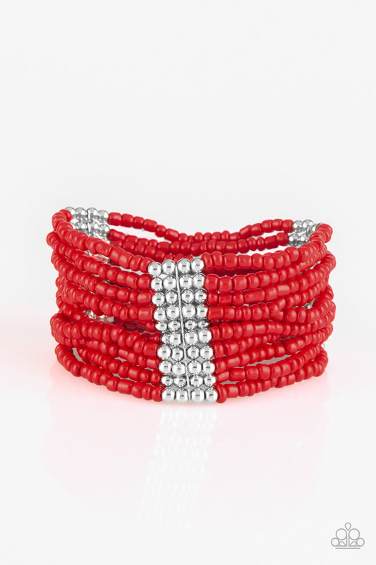 OUTBACK ODYSSEY - RED SILVER SEEDBEADS MULTI LAYER STRETCH BRACELET