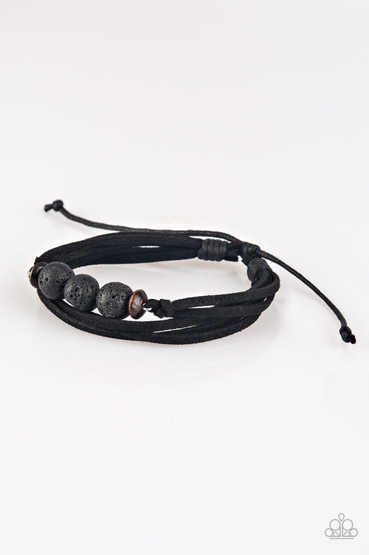 ADVENTURE ZONE - BLACK SUEDE LEATHER LAVA BEADS DRAW STRING BRACELET