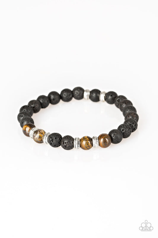PEACE AND QUIET - BLACK LAVA STONE TIGER EYE STRETCH BRACELET