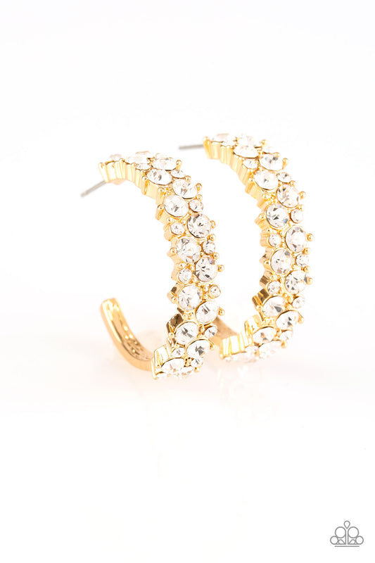 GLITTER GALAXY - GOLD CLEAR RHINESTONES HOOP EARRINGS
