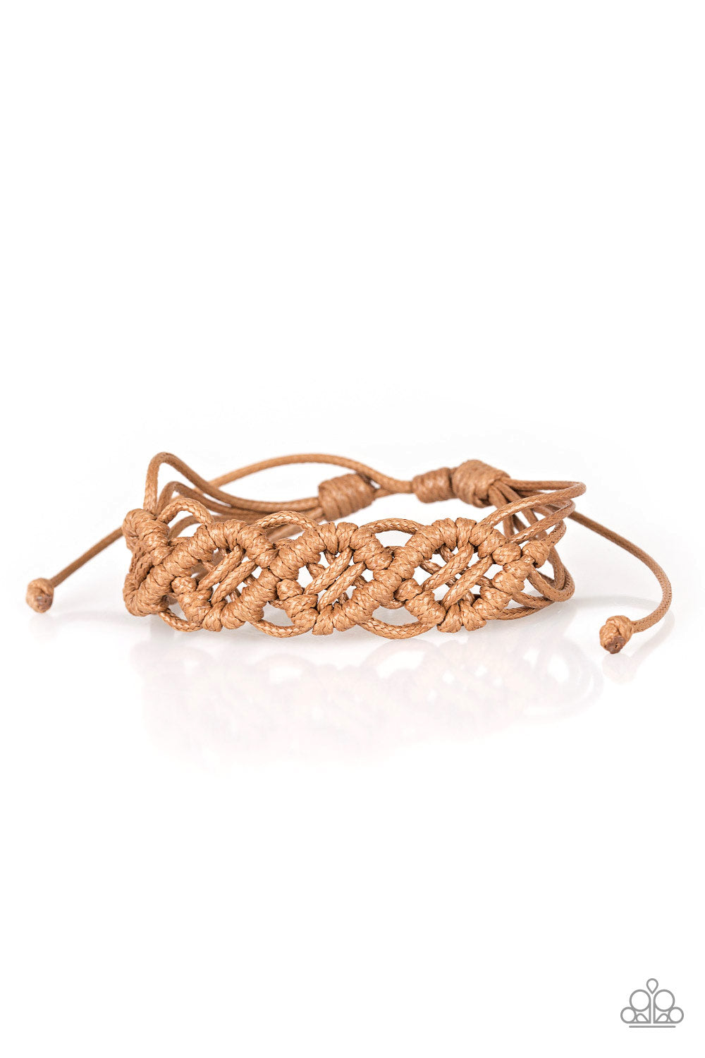 BOONDOCKS AND BONFIRES - BROWN MACRAME PULL CORD BRACELET