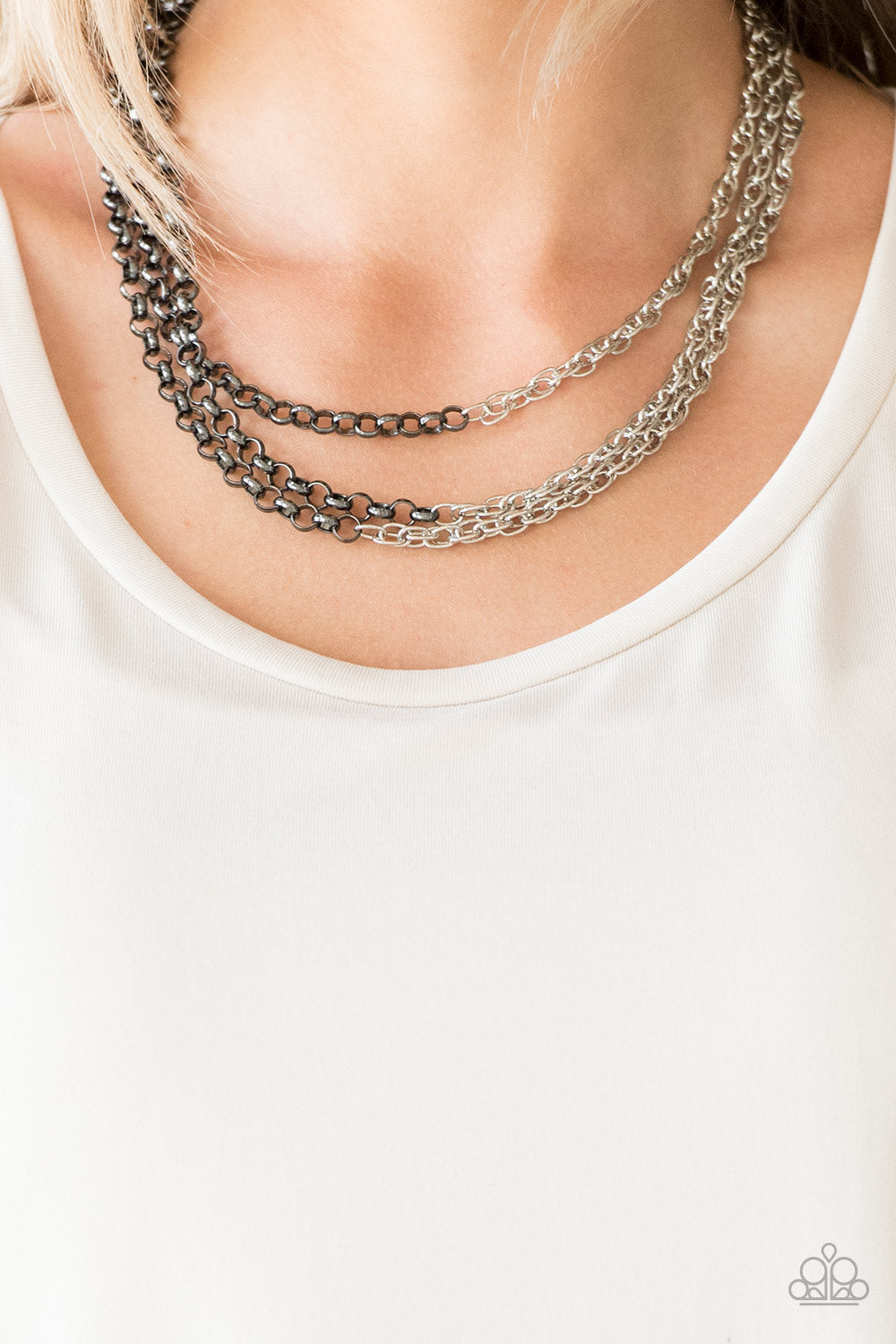 METRO MADNESS - BLACK AND SILVER MULTI CHAIN NECKLACE