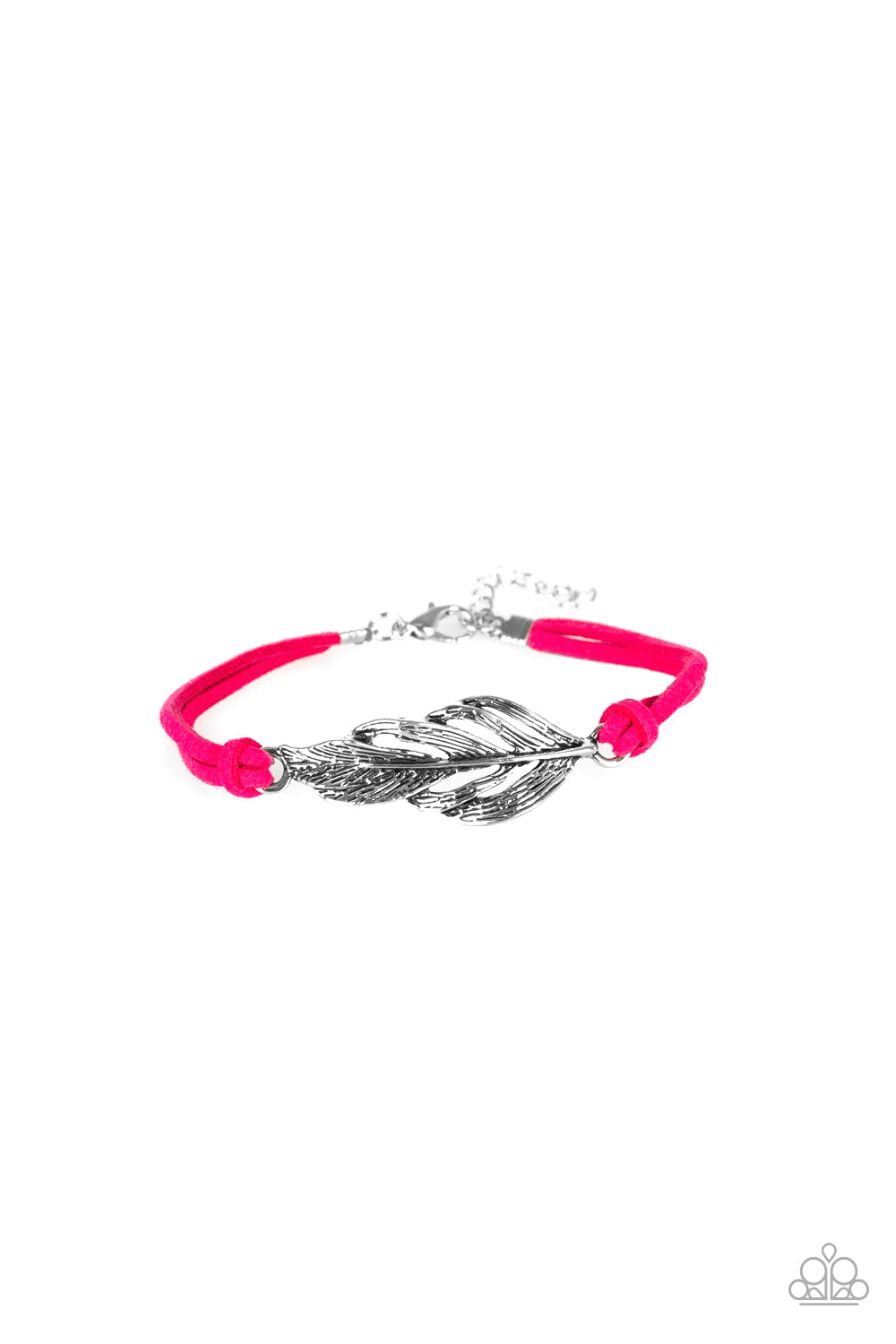 FASTER THAN FLIGHT - PINK SUEDE SILVER FEATHER BRACELET