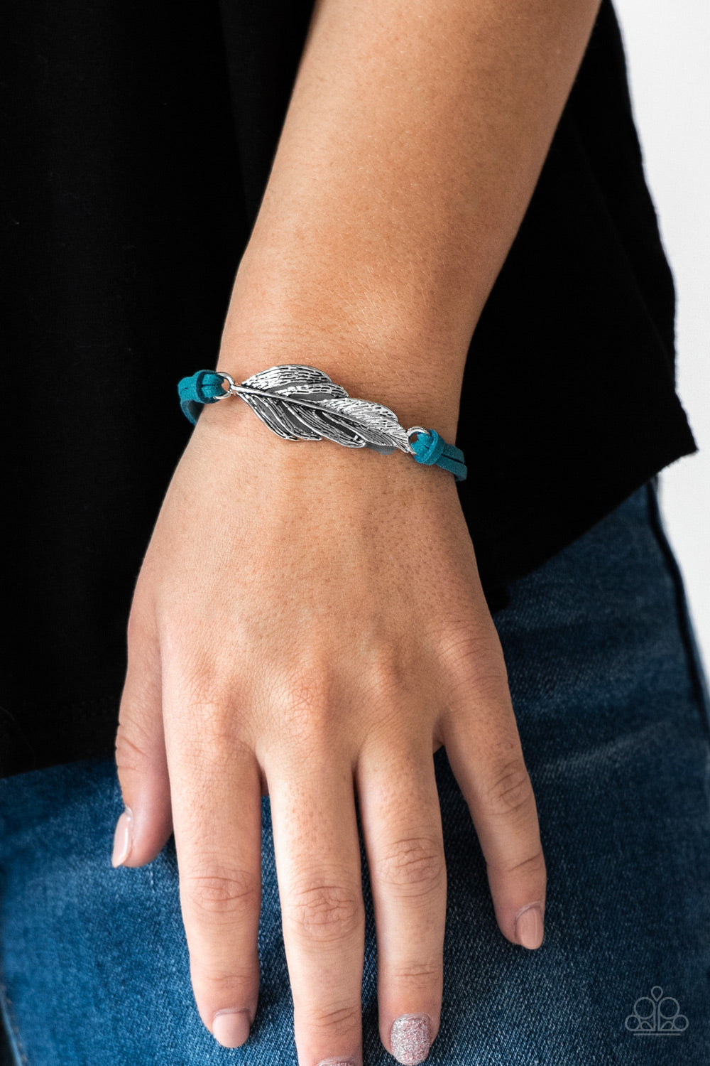FASTER THAN FLIGHT - BLUE SUEDE FEATHER BRACELET
