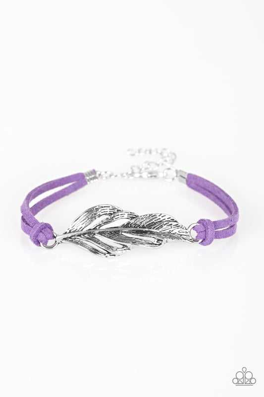 FASTER THAN FLIGHT - PURPLE SUEDE SILVER FEATHER BRACELET