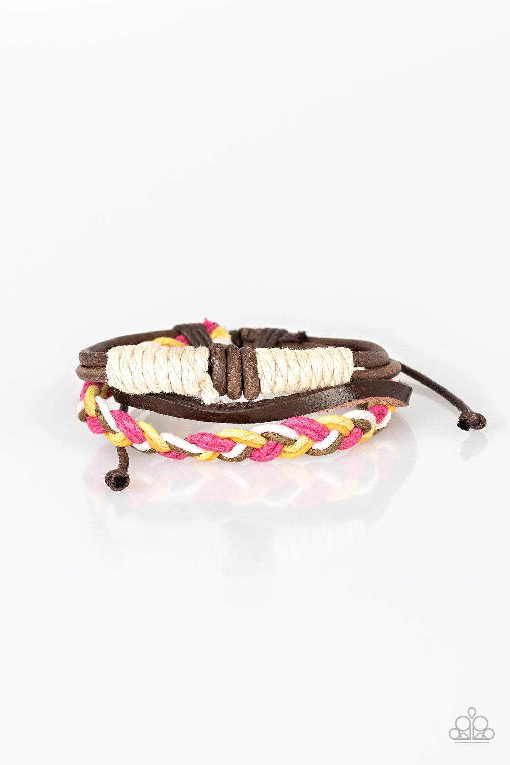 I LIKE TO HIKE - MULTI BRAIDED BROWN LEATHER PULL CORD BRACELET