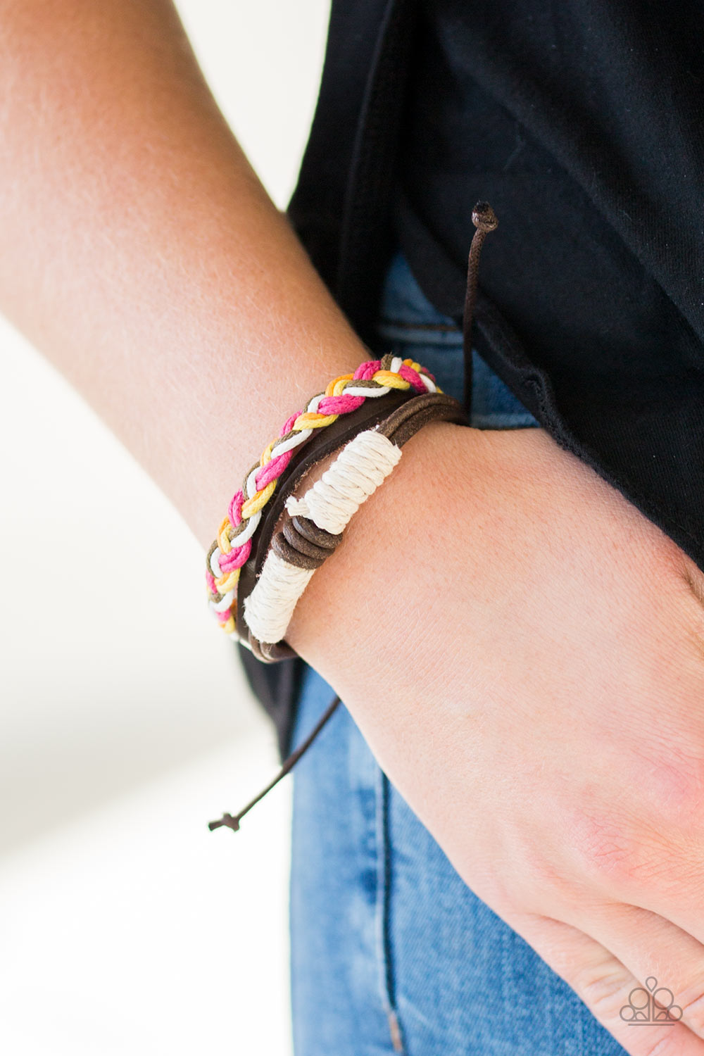 I LIKE TO HIKE - MULTI BRAIDED BROWN LEATHER PULL CORD BRACELET