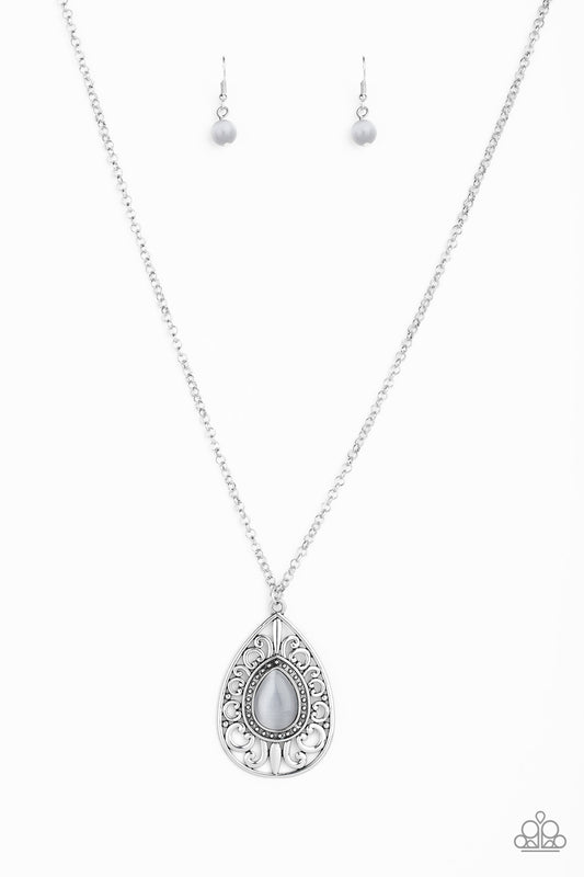 MODERN MAJESTY - SILVER GRAY MOONSTONE TEARDROP NECKLACE