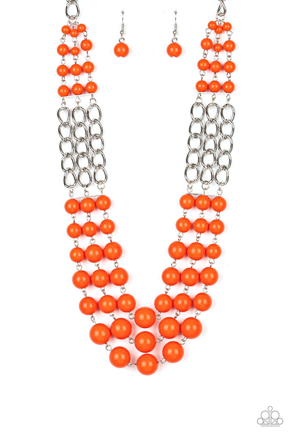 A LA VOGUE - ORANGE BEADS MULTI LAYER SILVER NECKLACE