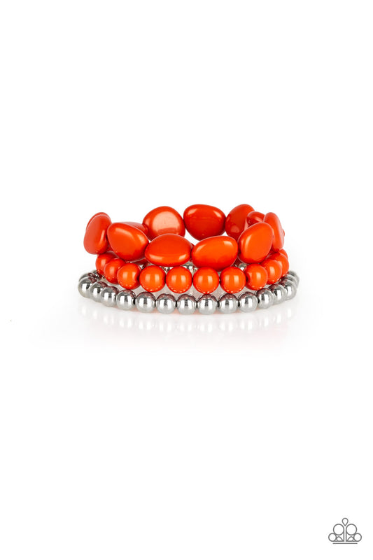 COLOR VENTURE - ORANGE AND SILVER STRETCH BRACELET SET