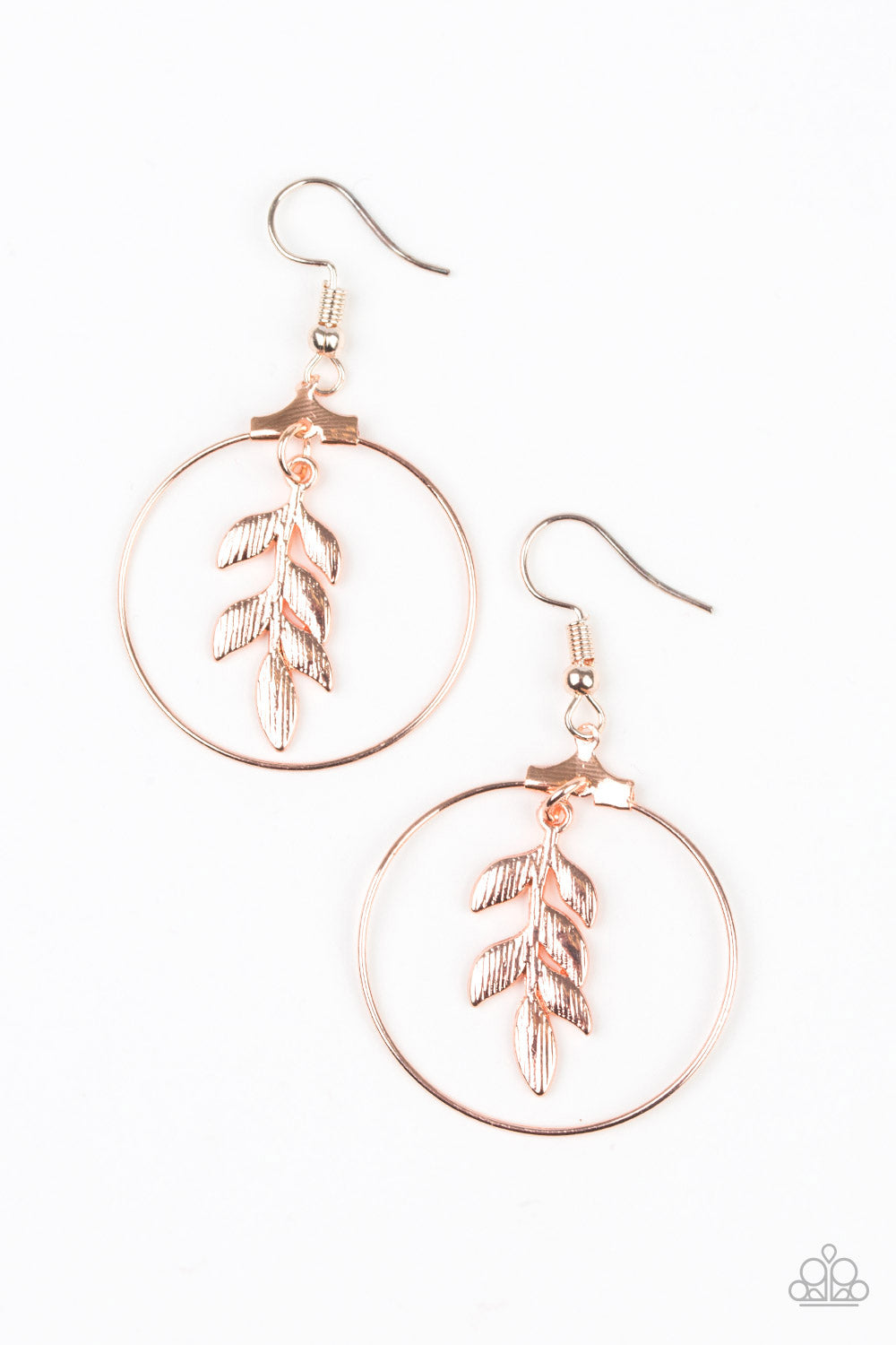 BRANCHING INTO BOHO - ROSE GOLD CIRCLE LEAF BRANCH HOOP EARRINGS