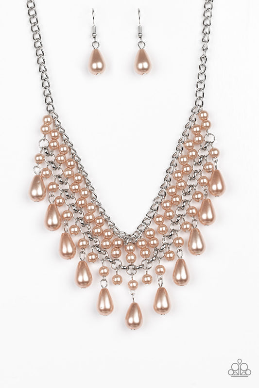 THE GUEST LIST - BROWN CHAMPAGNE PEARL FRINGE NECKLACE