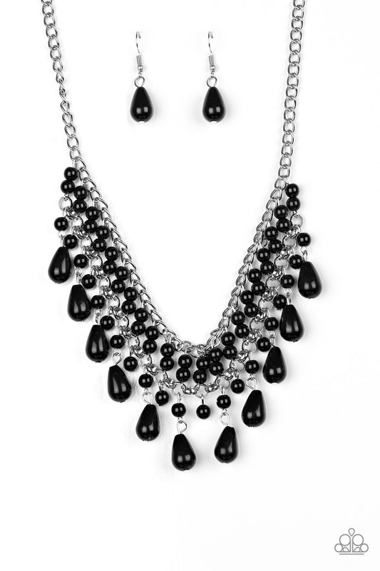 THE GUEST LIST - BLACK TEARDROP BEADS FRINGE NECKLACE