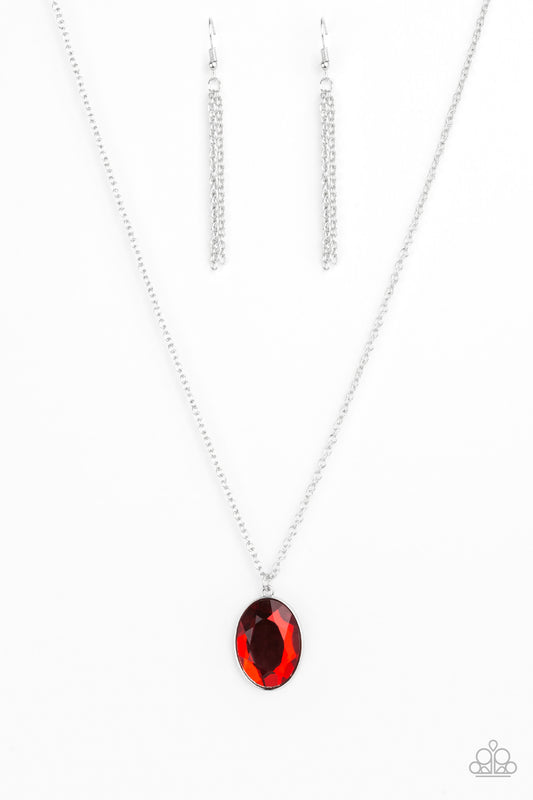 DEFINITELY DUCHESS - RED OVAL RUBY RHINESTONE SOLITAIRE NECKLACE