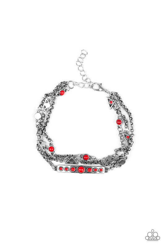 NO MEANS NOMAD - RED STONES SILVER TABS MULTI STRAND BRACELET