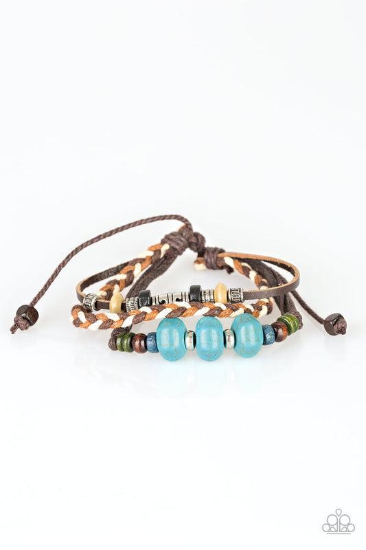 CATCH ME CLIFF YOU CAN - BLUE TUQUOISE BRAIDED CORD DRAW STRING BRACELET