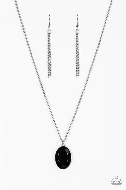 DEFINITELY DUCHESS - BLACK OVAL ONYX RHINESTONE SOLITAIRE NECKLACE