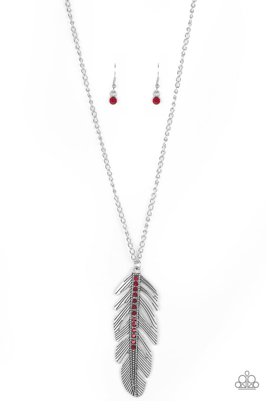 SKY QUEST - RED RHINESTONES FEATHER NECKLACE