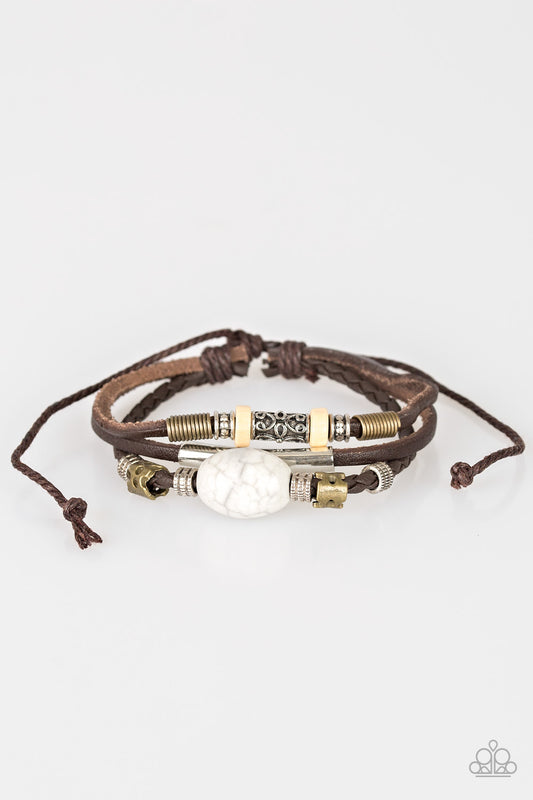 ACROSS THE GLOBE - BROWN LEATHER NATURAL STONE URBAN BRACELET