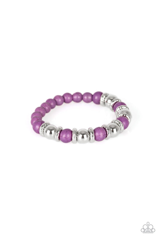 ACROSS THE MESA - PURPLE POLISHED NATURAL CRACKLE STONE STRETCH BRACELET