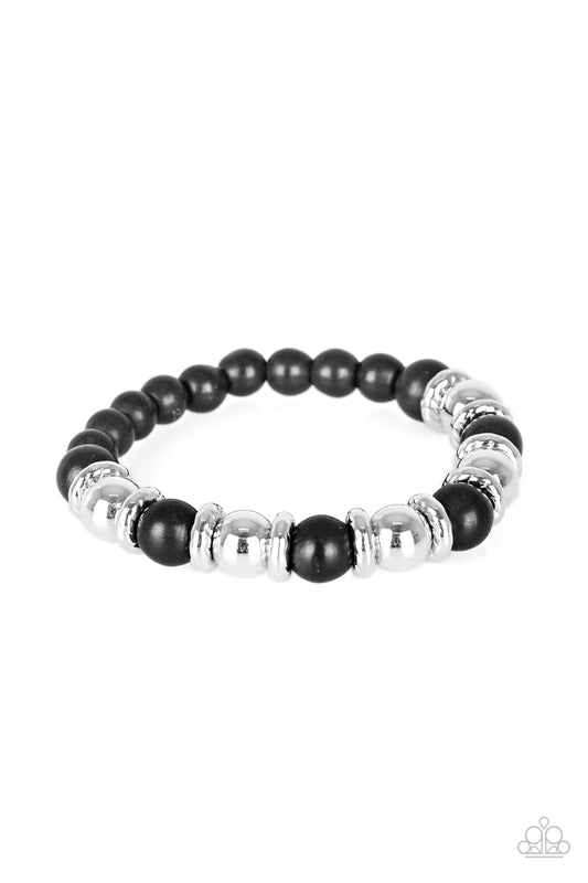 ACROSS THE MESA - BLACK POLISHED NATURAL CRACKLE STONE STRETCH BRACELET