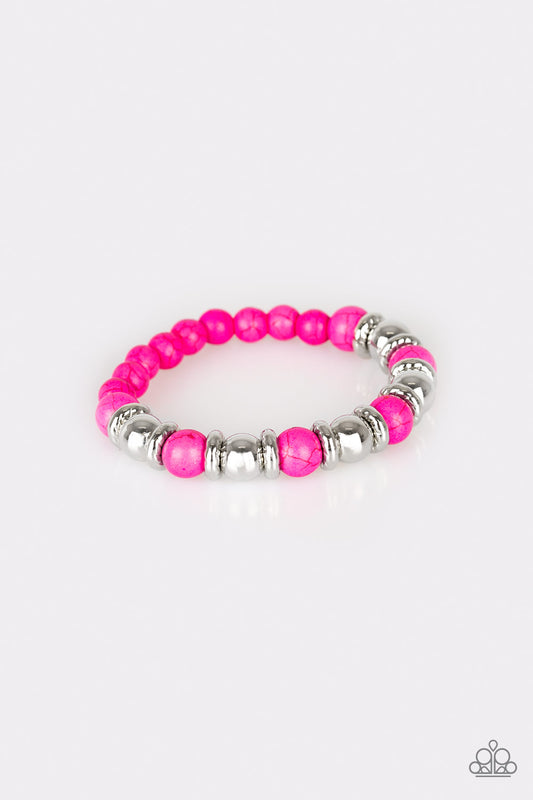 ACROSS THE MESA - PINK POLISHED NATURAL CRACKLE STONE STRETCH BRACELET