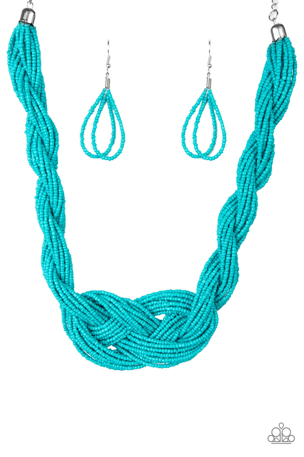 A STANDING OVATION - BLUE TURQUOISE BRAIDED SEEDBEAD NECKLACE