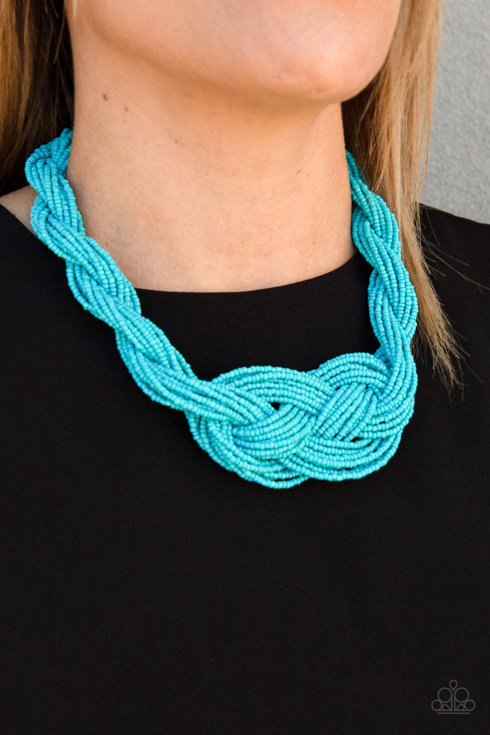 A STANDING OVATION - BLUE TURQUOISE BRAIDED SEEDBEAD NECKLACE