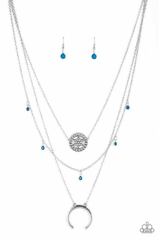LUNAR LOTUS - BLUE BEAD MOON CONSTELLATIONS STAR DISC NECKLACE